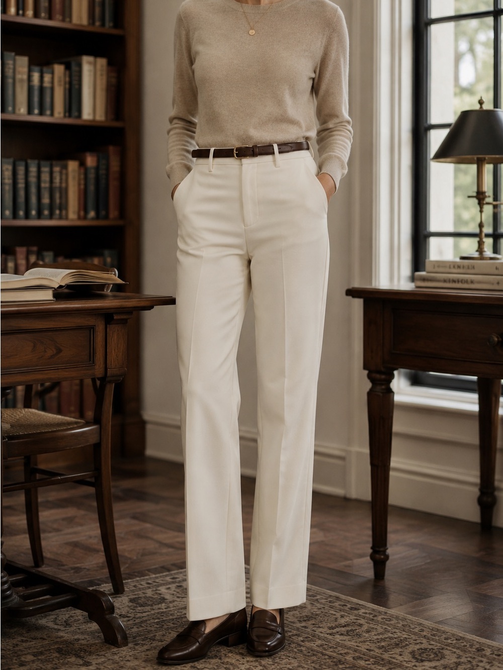 Banana Republic Martin Pants 12 Long Ivory Straight Leg Stretch Trousers - Picture 1 of 6